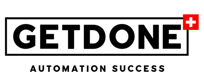 Logo von GetDone mit dem Slogan „Automation Success GetDone – Automation Success Logo auf weissem Hintergrund