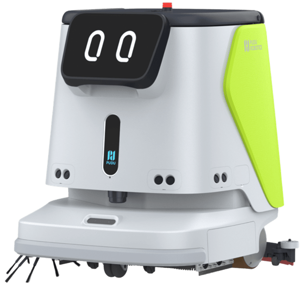 Der Pudu CC1, ein autonomer Reinigungsroboter, saugt, wischt und trocknet Böden in einem Arbeitsgang.
