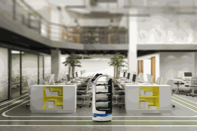 Pudu Robotics BellaBot steht in einem Büro