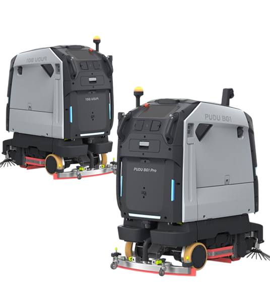 Zwei autonome Reinigungsroboter Pudu BG1 und BG1 Pro für effiziente gewerbliche Bodenreinigung