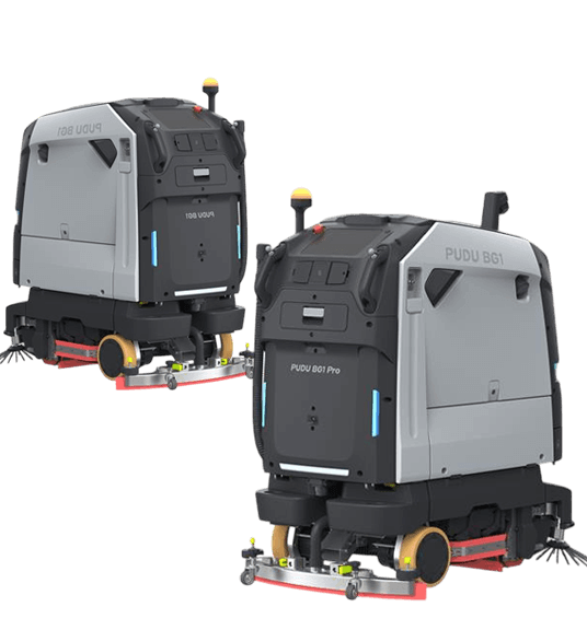 Zwei autonome Reinigungsroboter Pudu BG1 und BG1 Pro für effiziente gewerbliche Bodenreinigung